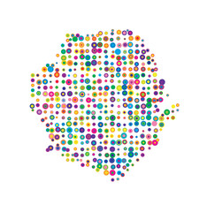 Abstract map of Sierra Leone drawn with overlapping colored circles like sweets or candies