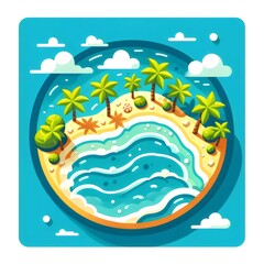 Naklejka premium Colorful Tropical Island with Palm Trees