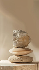 Empty product display podium. Blank natural rock stage presentation mockup