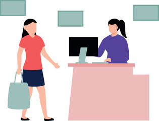 A girl is standing at the cash counter.