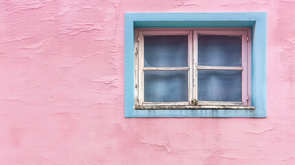 A vintage window on the pink wall