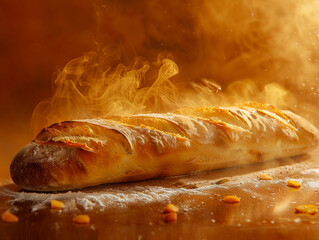 A loaf of bread with smoke coming out of it. - obrazy, fototapety, plakaty