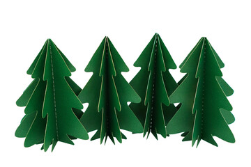 row of cutting paper christmas tree for decoration isolated on white in png format