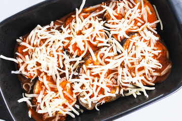 vegetarian eggplant parmigiana with mozzarella cheese and tomato sauce