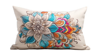 Patterned Decorative Pillow on Transparent Background.