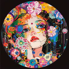 Colorful Floral Fantasy Portrait with Abstract Features
