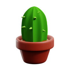 small cactus plant in a brown ceramic vase pot 3d icon illustration render design