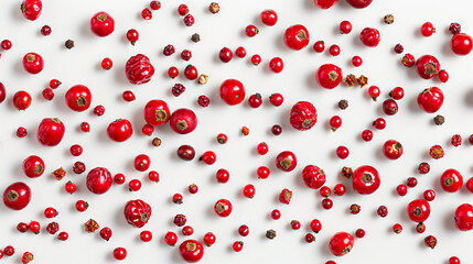 Red peppercorns on white background