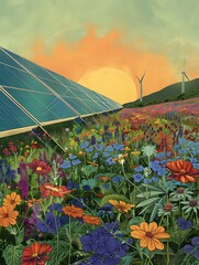 Stylized Solar Farm in Serene Countryside