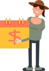 Woman in Hat Character and Payment Date Calendar
