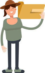 Woman in Hat Character Holding Folder

