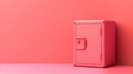 Red Safe box font view on pink background. 3d render i
