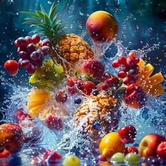 A splash of water and fruit.