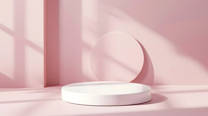 Realistic product podium 3d. Empty podium pedestal display pink pastel background with cylinder stand,abstract blank product shelf standing backdrop. front view focus ideal luxury sleek pedestal.