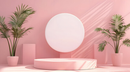 Realistic product podium 3d. Empty podium pedestal display pink pastel background with cylinder stand,abstract blank product shelf standing backdrop. front view focus ideal luxury sleek pedestal.