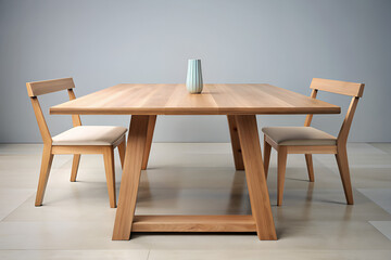 Minimalist wooden dining table with clean lines.