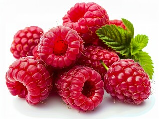 Raspberries on a white background.