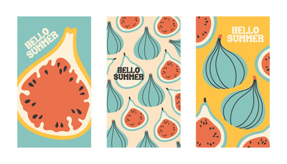 Summer poster fig set in flat style. Art for poster, postcard, wall art, banner background