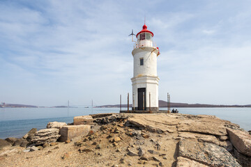 Vladivostok, Primorsky Krai, Russia. Tokarevsky Lighthouse in the Eastern Bosphorus Strait. Popular...