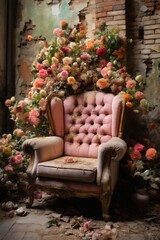 a luxurious vintage armchair in the interior of the old palace