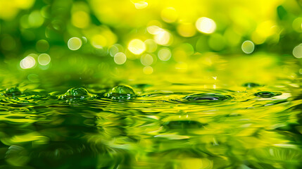 Green water droplets on a green background.