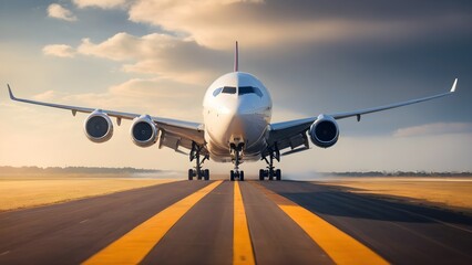 Obraz premium A large airplane taking off from an airport runway