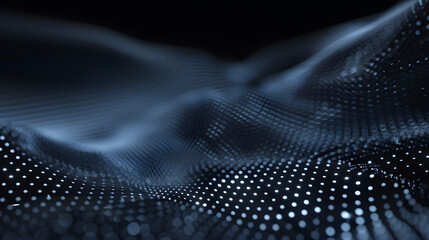 Abstract white particle dark background. Flow wave with dot landscape. Digital data structure