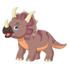 Cartoon triceratops dinosaur posing on white background