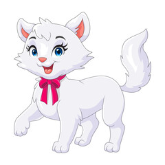Cartoon funny white cat isolated on white background
