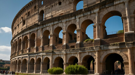 Rome. Empty Colosseum square in Rome dawn view, the most famous landmark of eternal city, capital...