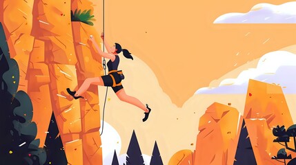 Climbing ropes and determination: woman on rock face