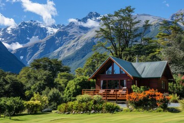 Fototapeta premium mountain retreat with a secluded bungalow