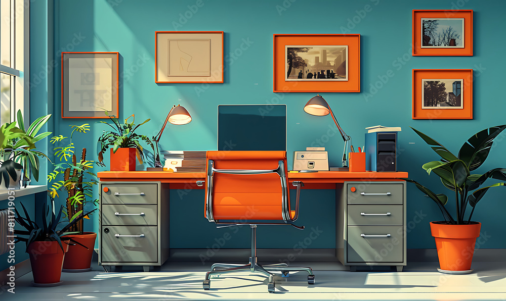 Aufkleber office space exploration dynamic illustrations. generative ai