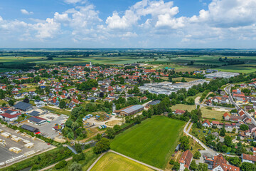 Ausblick auf Pfaffenhofen bei Buttenwiesen an der Zusam im schwäbischen Kreis Dillingen