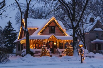 bungalow lights dusted with snow
