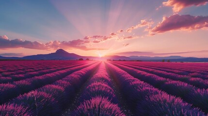 Picturesque lavender fields in provence, valensole, france  popular sunset photography spot