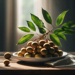 
Fresh Longan fruits isolated on white background on Ai generative. - obrazy, fototapety, plakaty