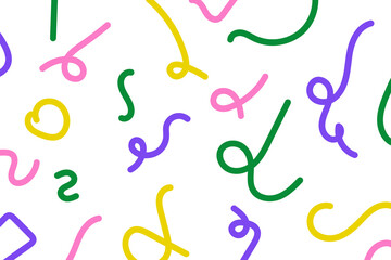 Fun colorful line doodle pattern. Creative style art children or childish skribble trendy design with basic lines and shapes. Vector illustration 
