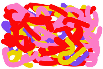 Fun colorful line doodle pattern. Creative style art children or childish skribble trendy design with basic lines and shapes. Vector illustration 