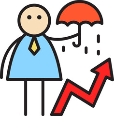 Businessman Holding Umbrella and Arrow Chart Stick Figure
