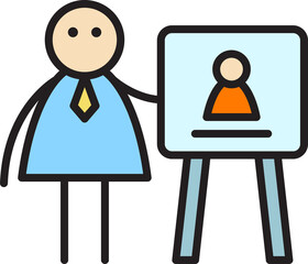 Businessman Presenting Profile on Whiteboard Stick Figure
