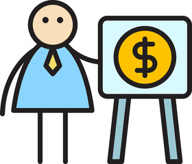 Businessman Presenting Dollar Stick Figure
