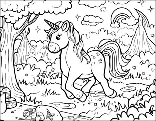 Kawaii Vector Unicorn Coloring pages for Kids