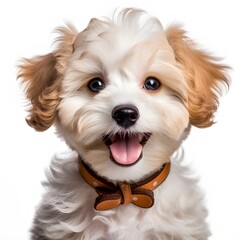 Smile maltipoo. Maltese poodle puppy. Little dog pet. Generative AI.