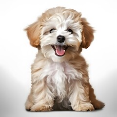 Smile maltipoo. Maltese poodle puppy. Little dog pet. Generative AI.