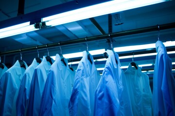 lab coats hang on hooks in a laboratory