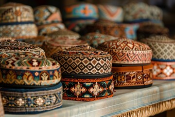 Traditional prayer caps the heads in a mosque