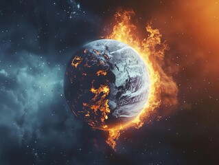 The image shows a planet on fire - obrazy, fototapety, plakaty