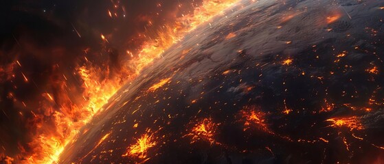 A fiery planet with a cracked surface. - obrazy, fototapety, plakaty