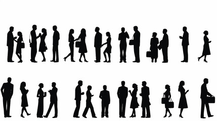 Diverse Social Community Pictograms Vector Set - Silhouette Icons Representing People Crowd, Men and Women Gathering for Business, Employee Team, and Unity Concept, Citizen Symbol Included